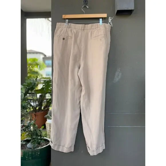 Vintage Brooks Brothers 346 Sz 36x30 Beige 100% Linen Chino Dress Pants Trousers - Picture 2 of 8